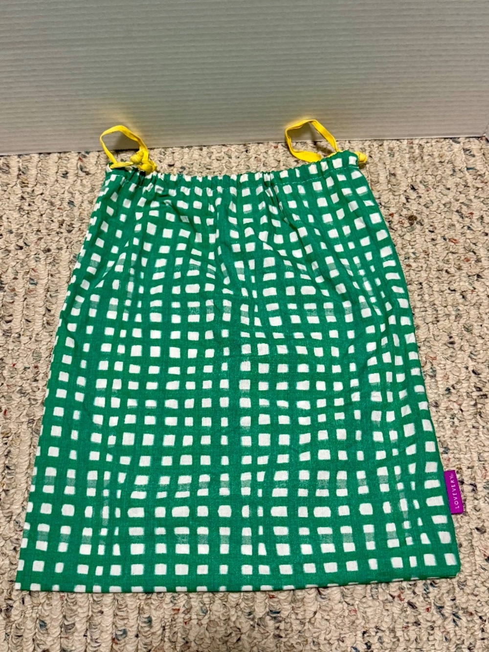 Lovevery Green/White Checked Canvas Tote Bag - Slightly Used